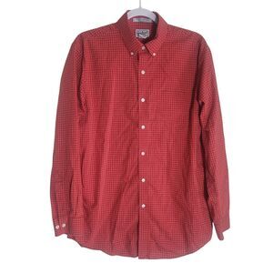 LL Bean Wrinkle Resistant Button Up Shirt Men's Size Medium Red Check Preppy